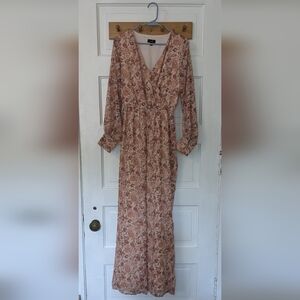 Ontwelfth women's lined tan/rust/gold floral romper XS